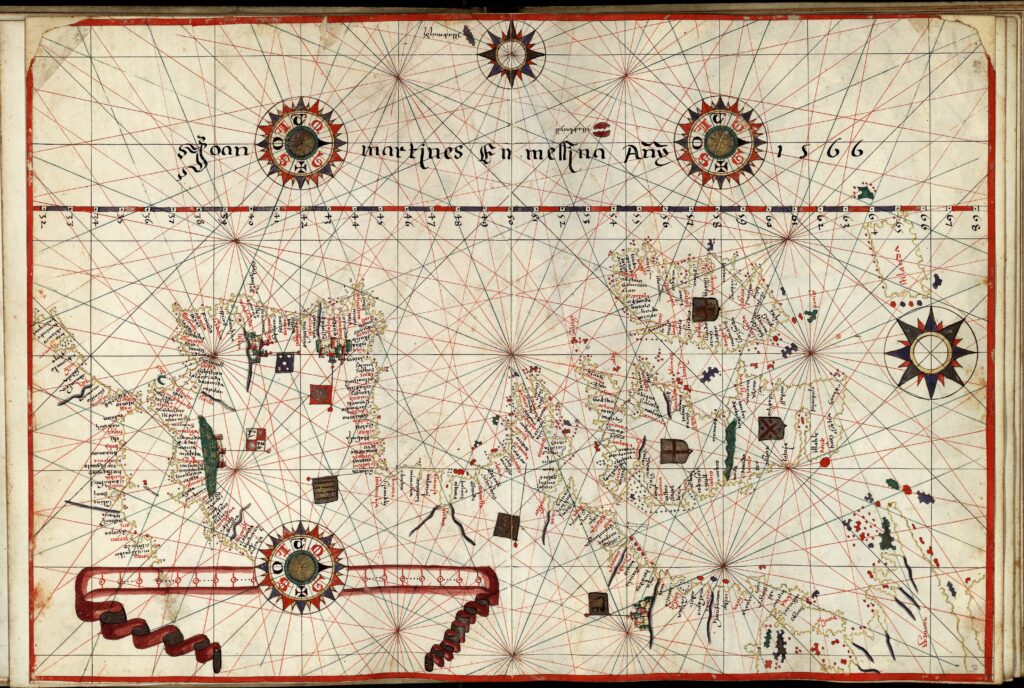 Mappa nautica del 1566 che riporta le coste dell'Europa Occidentale